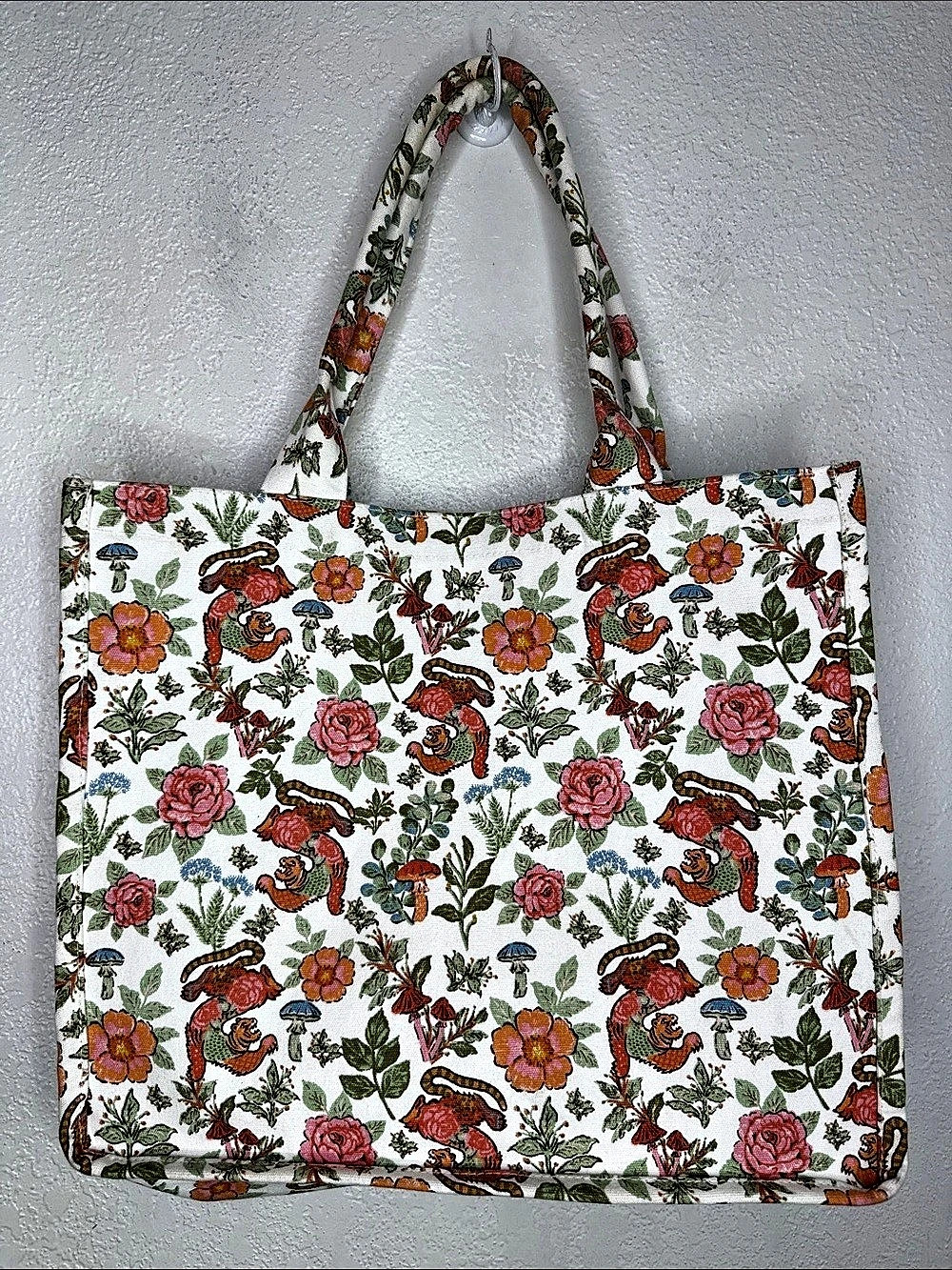 Whimsical Woodland Floral Cotton Tote Bag Cottagecore Botanical Woodland